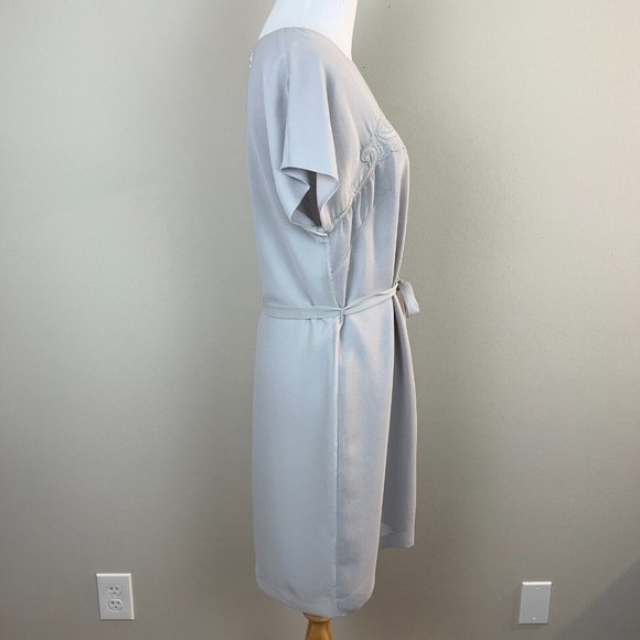 Armani Exchange Dress 10 Gray‎ Embroidered Belted Short Dolman Sleeve Mesh Lined - Picture 4 of 12